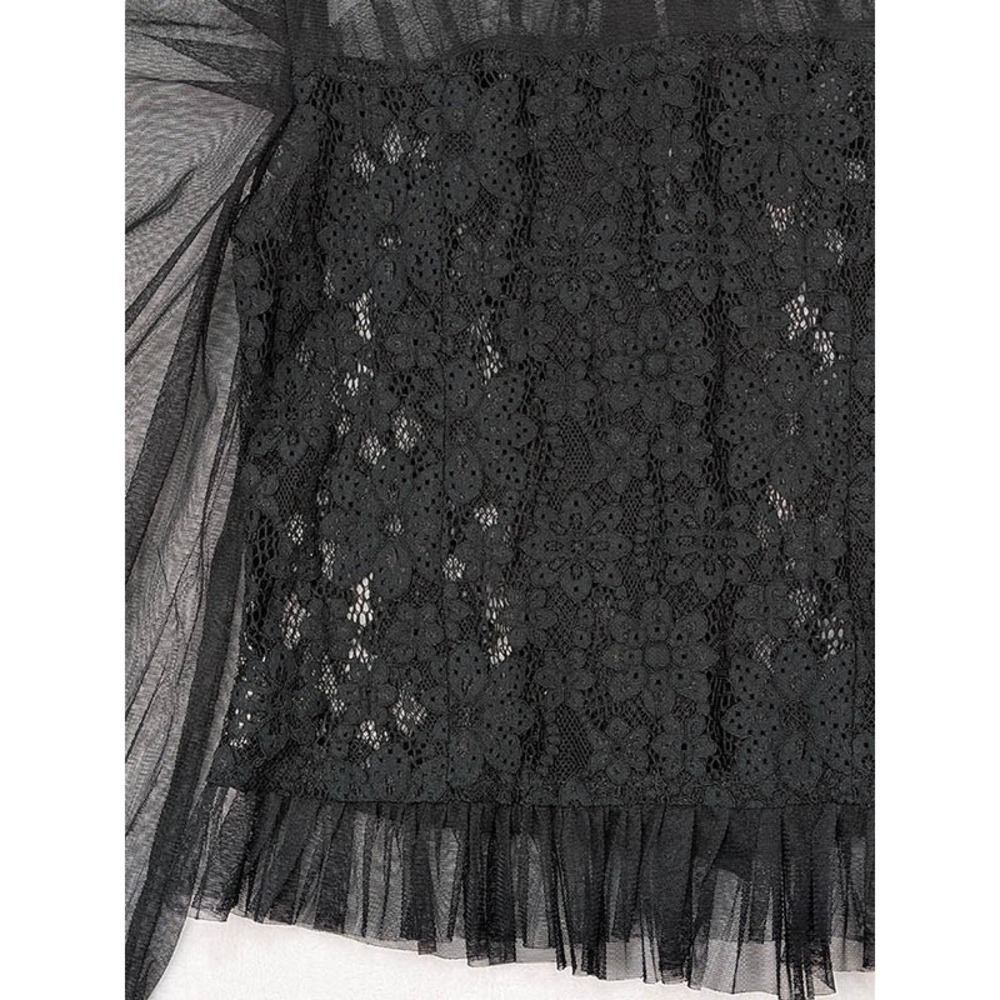 Lace Sheer Top Womens M Black Coquette Whimsigoth Fairy Lolita Goth Steampunk - Picture 6 of 12
